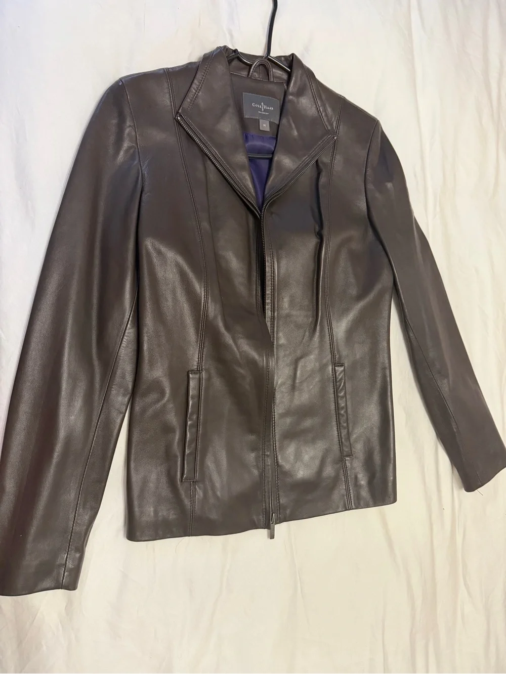 Cole Haan woman’s Dark Brown Leather Bomber Jacket